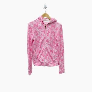 Pink Floral Zip-Front Hoodie Sweater